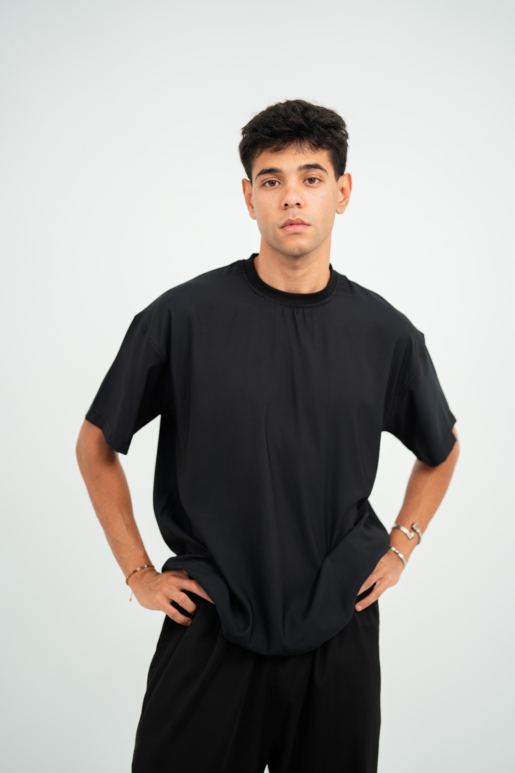Satin Boxy Fit T-shirt — Black Semi — Men