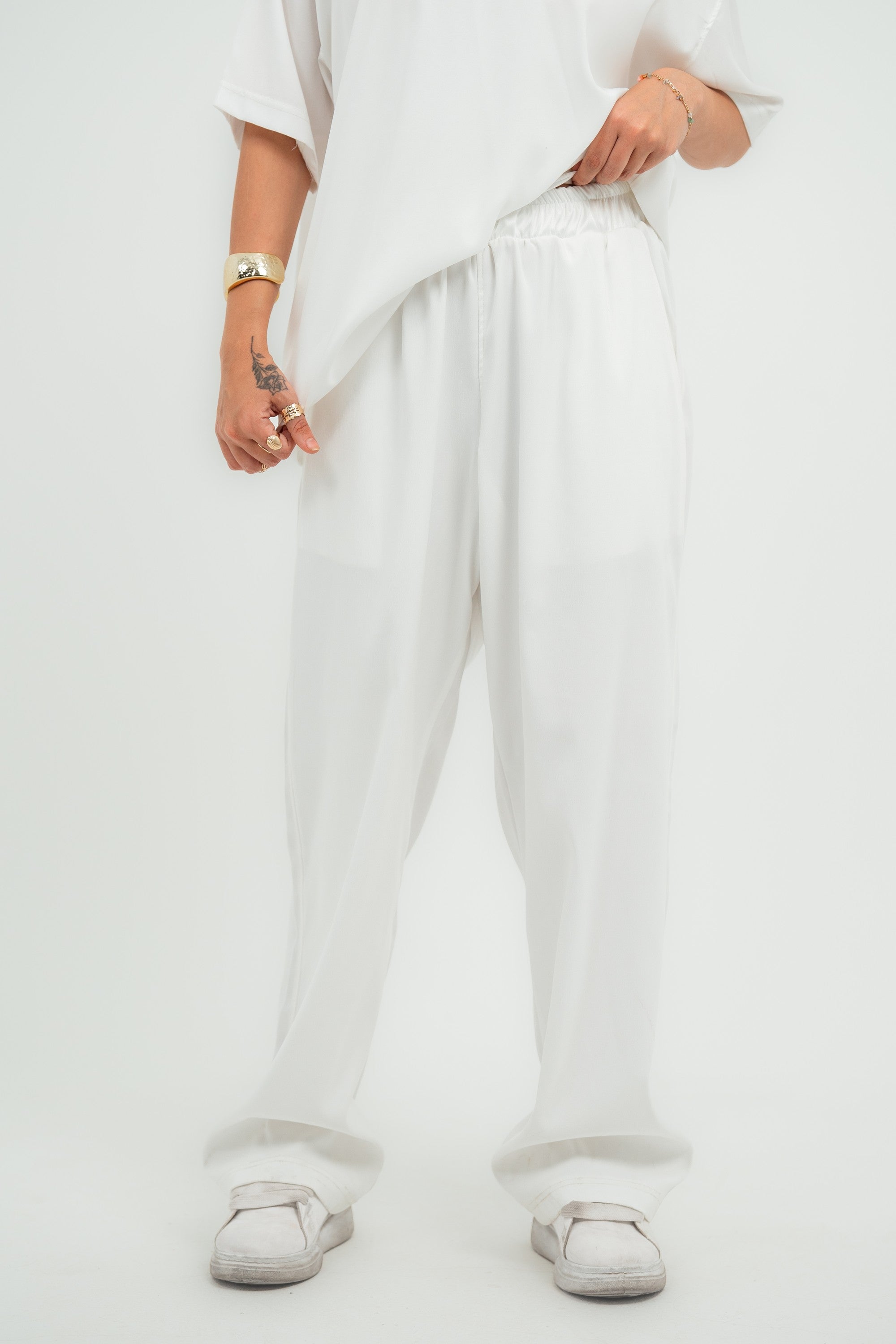Carrera Baggy Satin Pants — White Gloss — Women