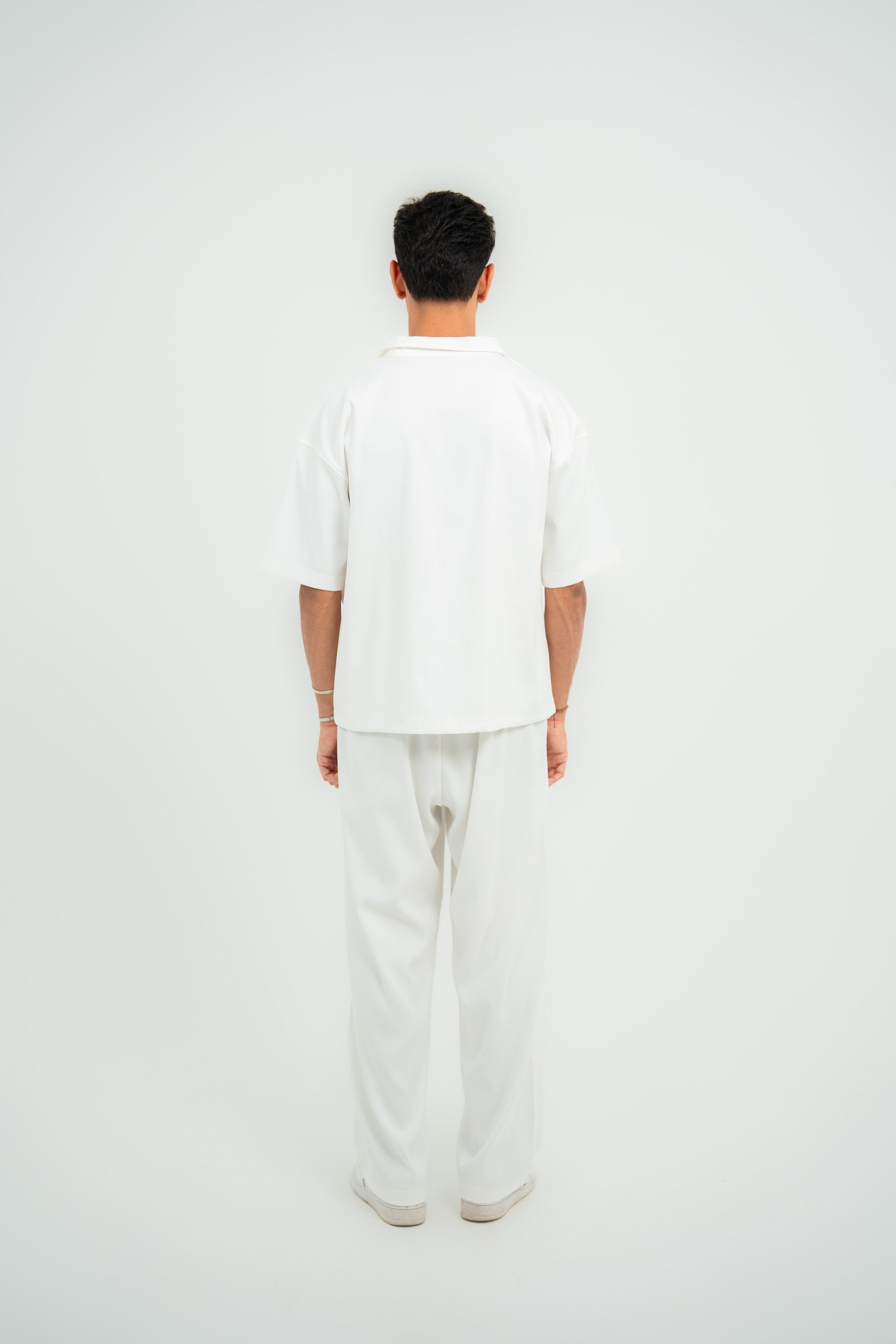 Satin Camp-Collar Polo — White Semi — Men