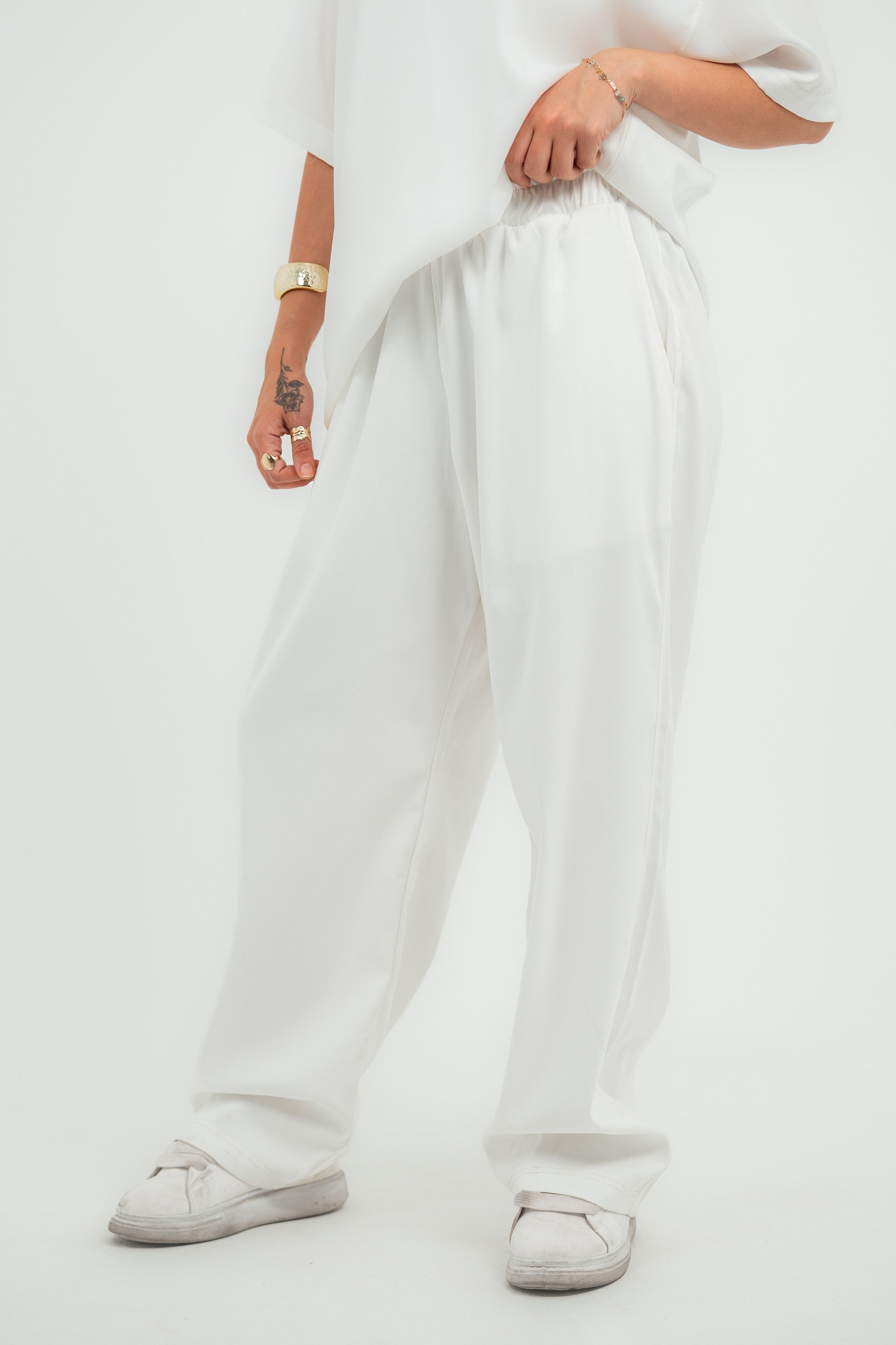 Carrera Baggy Satin Pants — White Gloss — Women