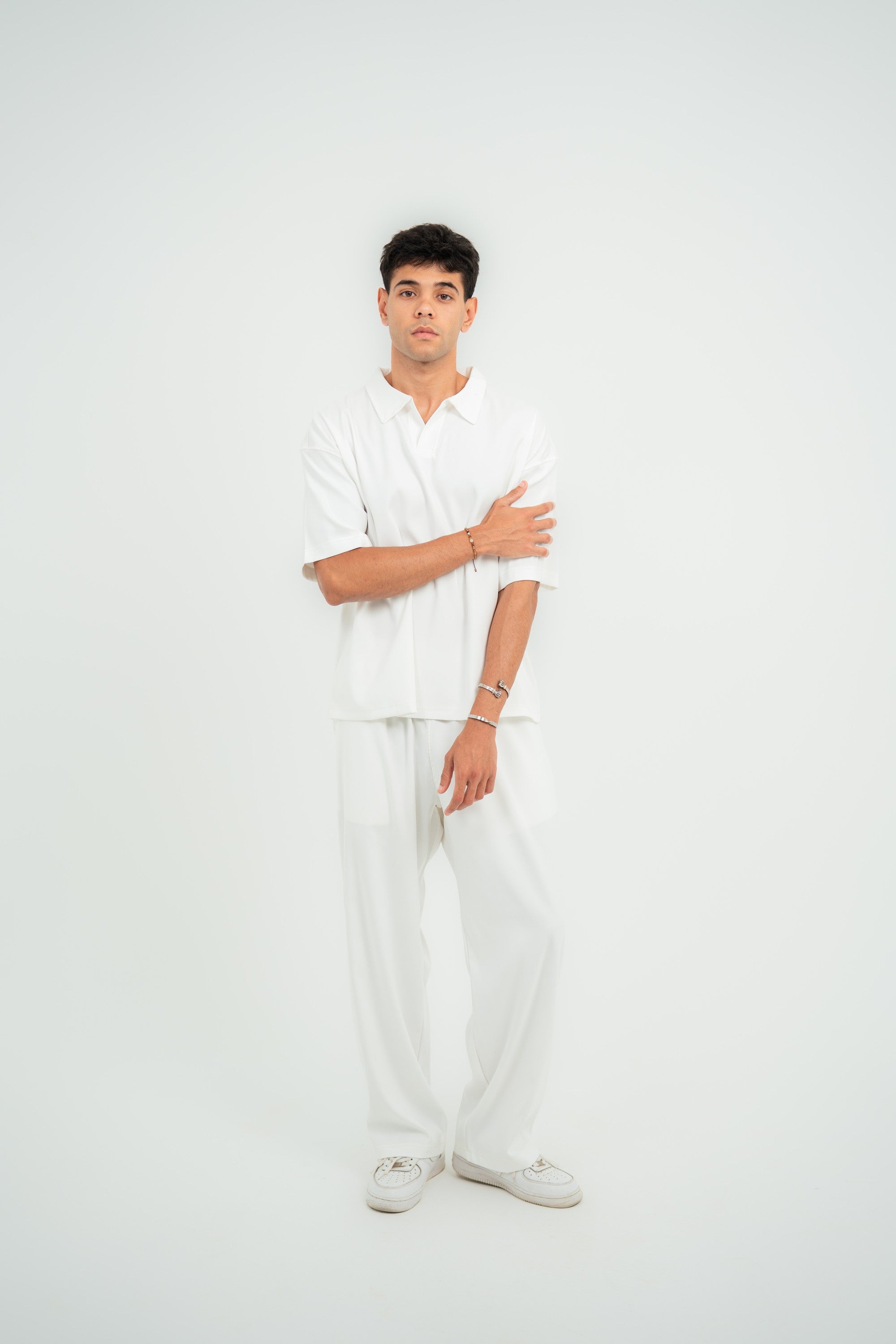 Carrera Baggy Satin Pants — White Semi — Men