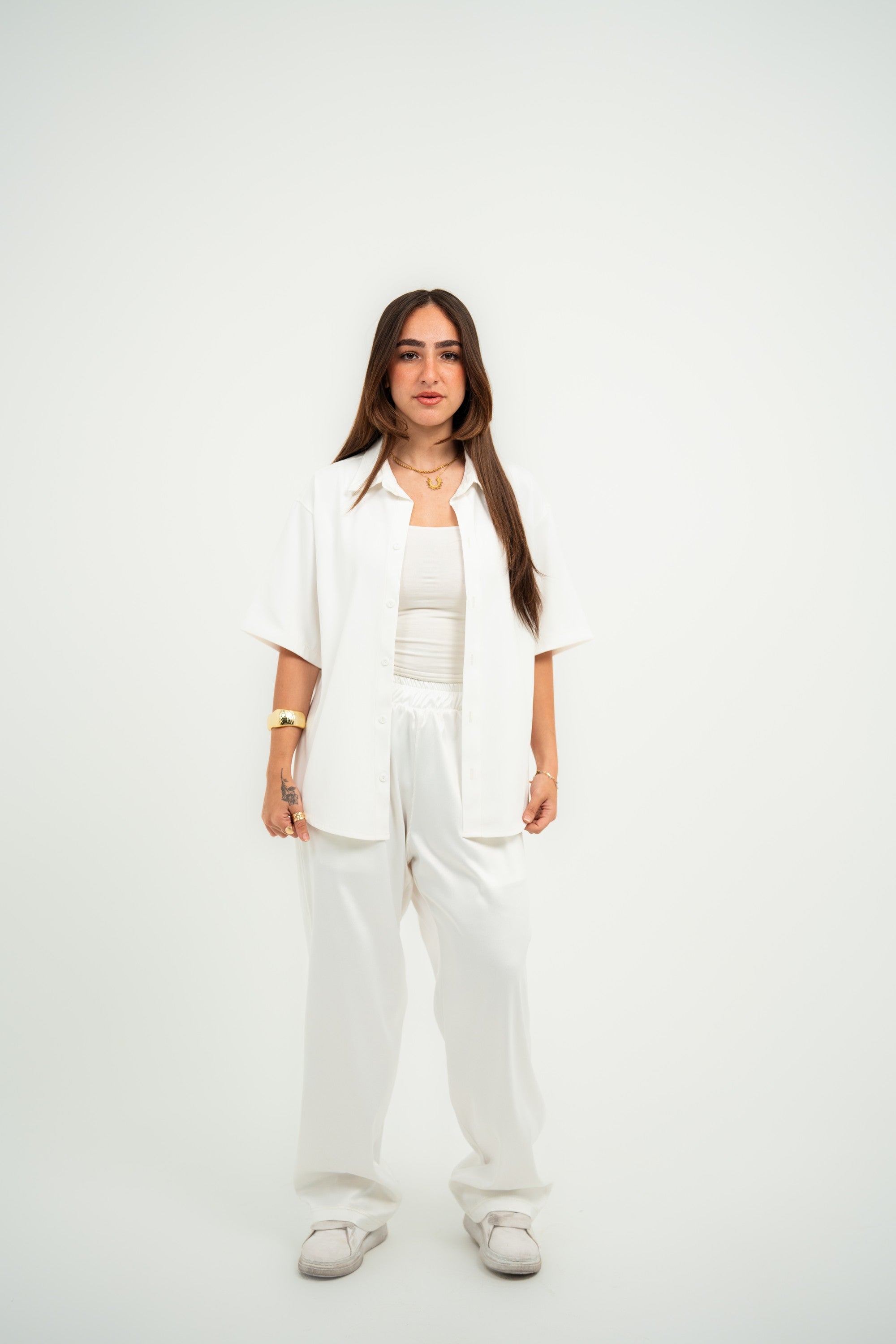 Satin Shirt — White Semi — Women