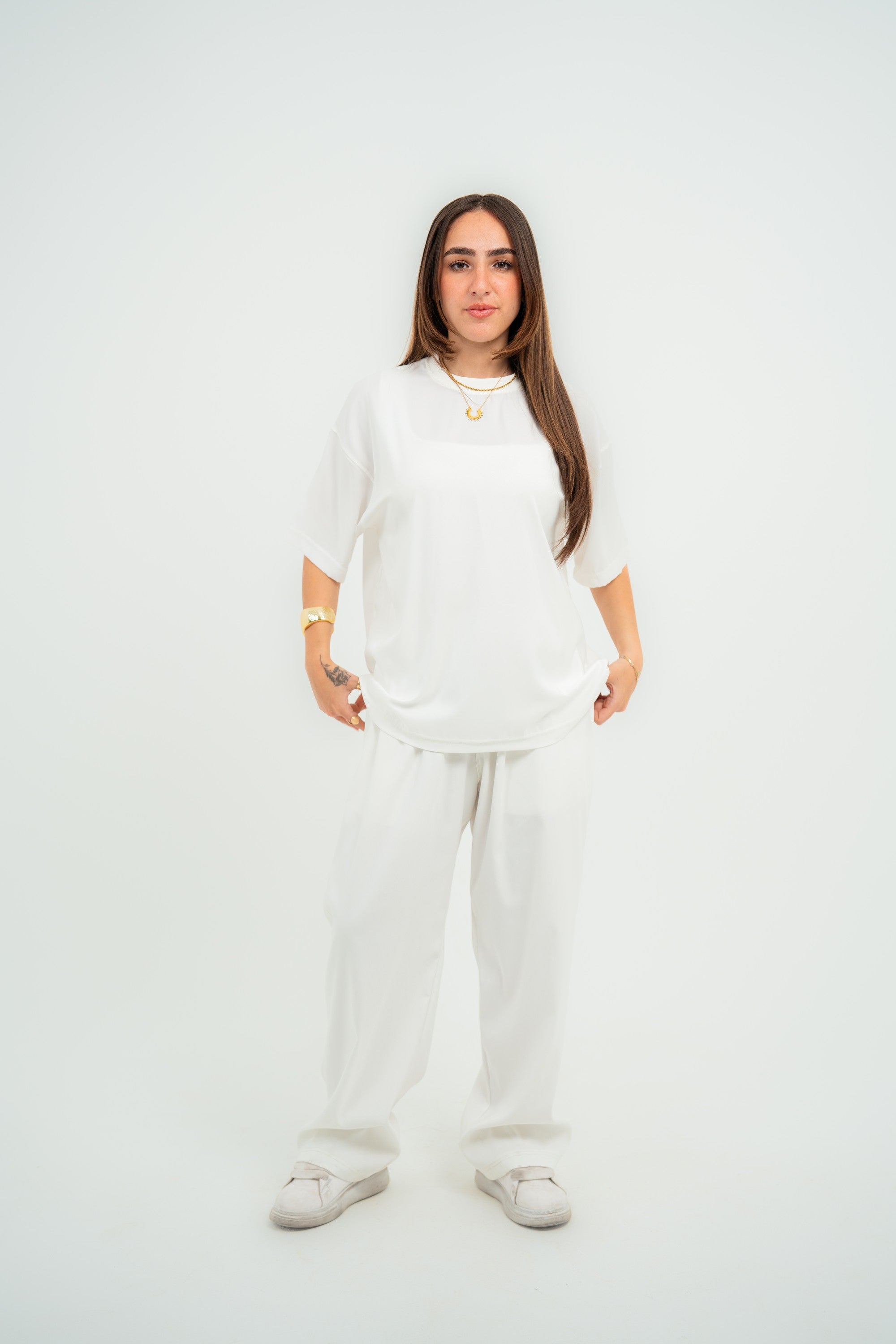 Satin Boxy Fit T-shirt — White Semi — Women