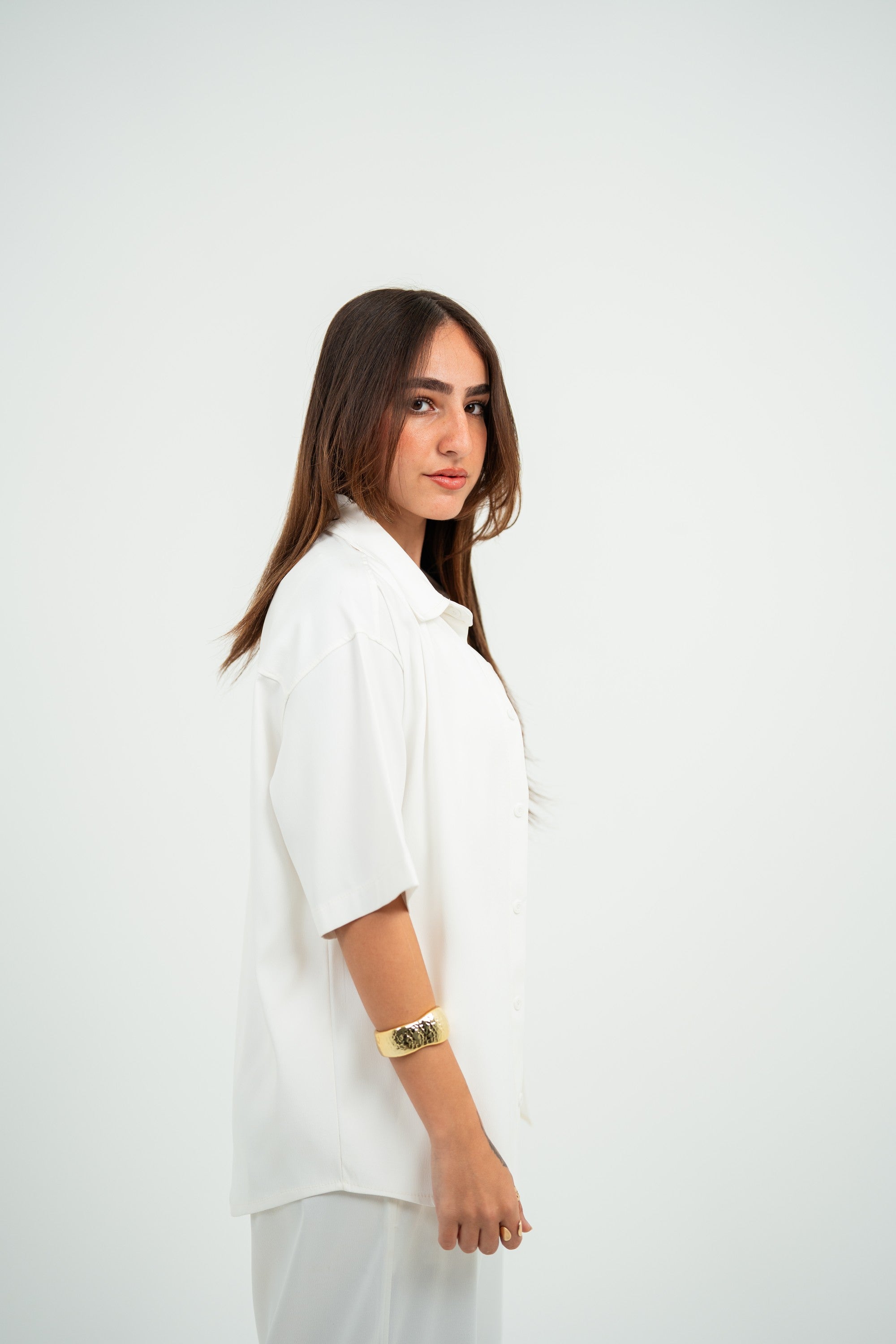 Satin Shirt — White Semi — Women