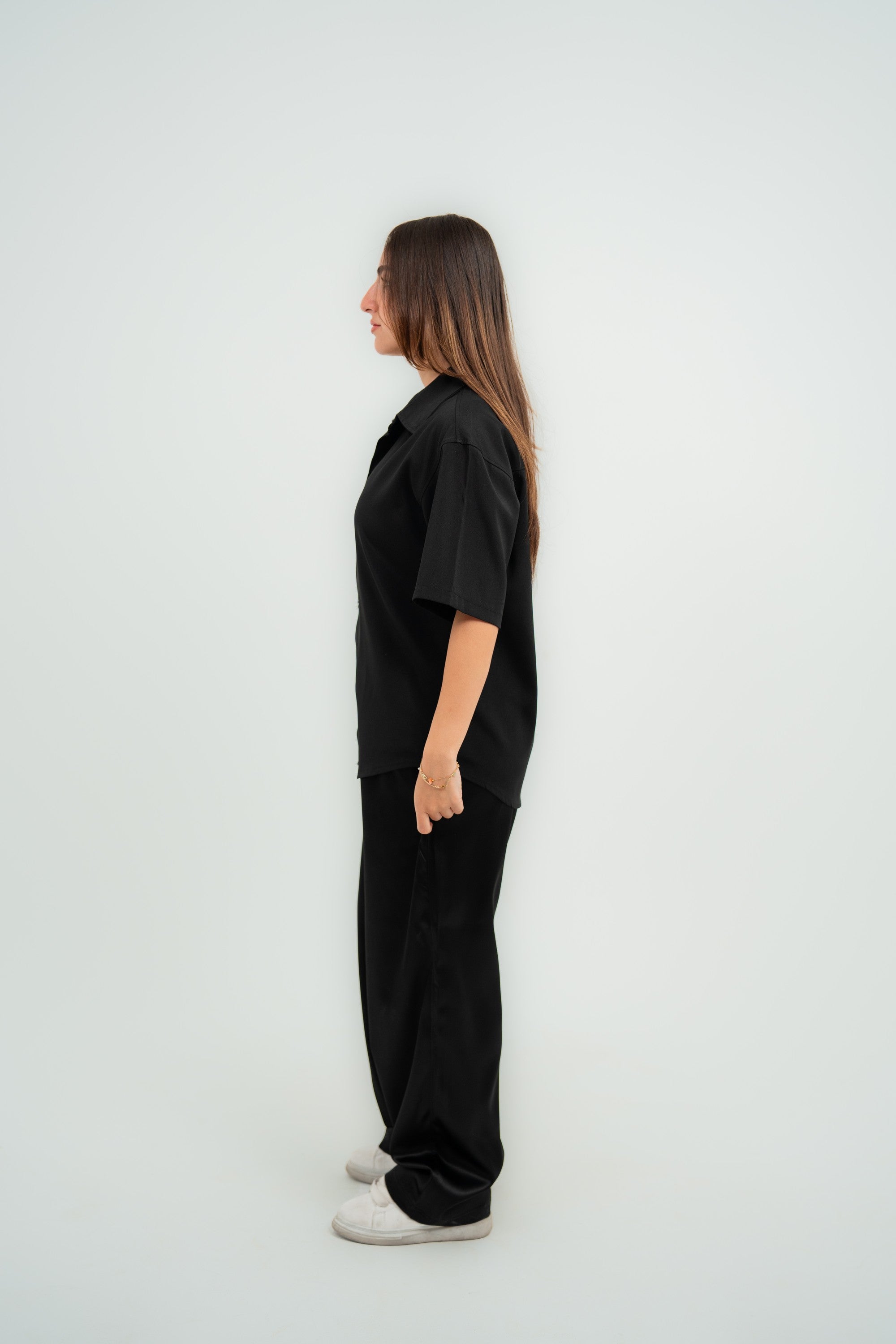 Satin Shirt — Black Semi — Women