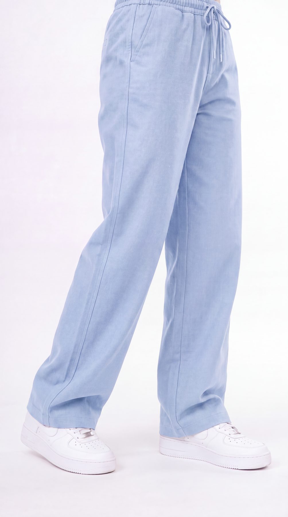 Baby Blue Linen Wide-Leg Pants
