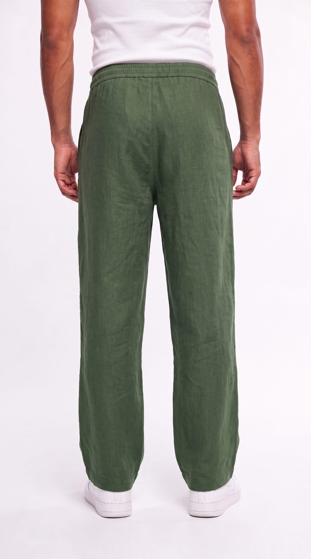Green Linen Wide-Leg Pants