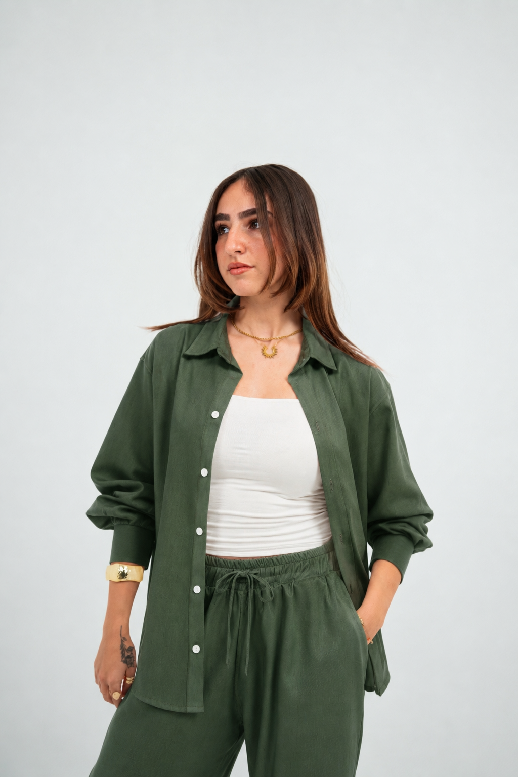 Olive Green Linen Shirt
