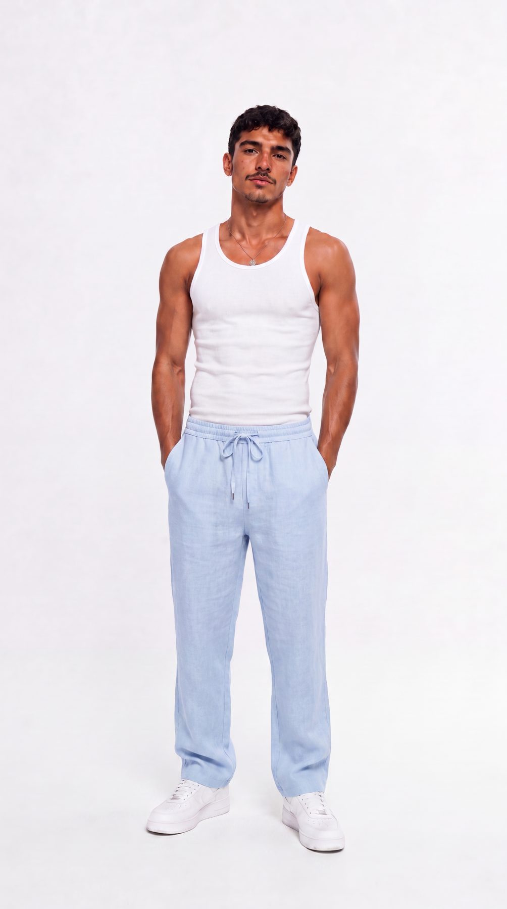 Baby Blue Linen Wide-Leg Pants