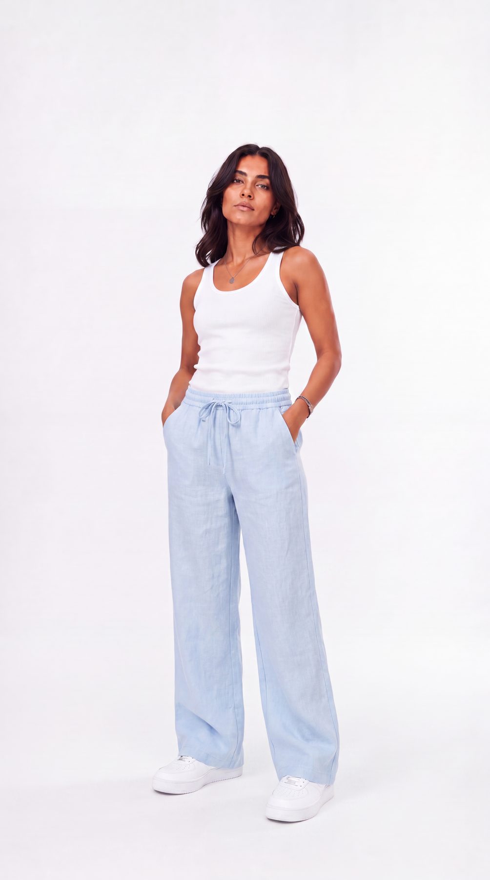 Baby Blue Linen Wide-Leg Pants