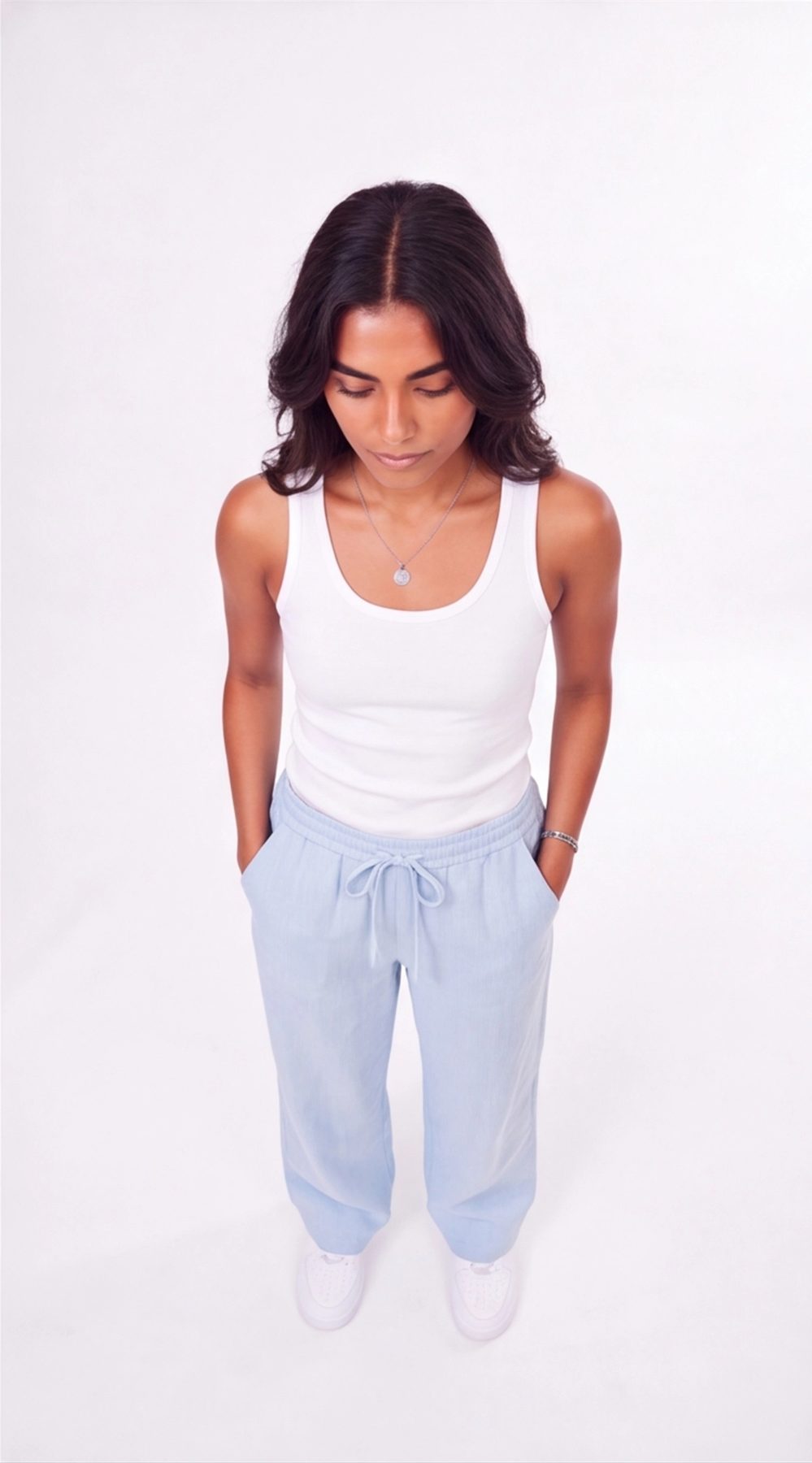 Baby Blue Linen Wide-Leg Pants