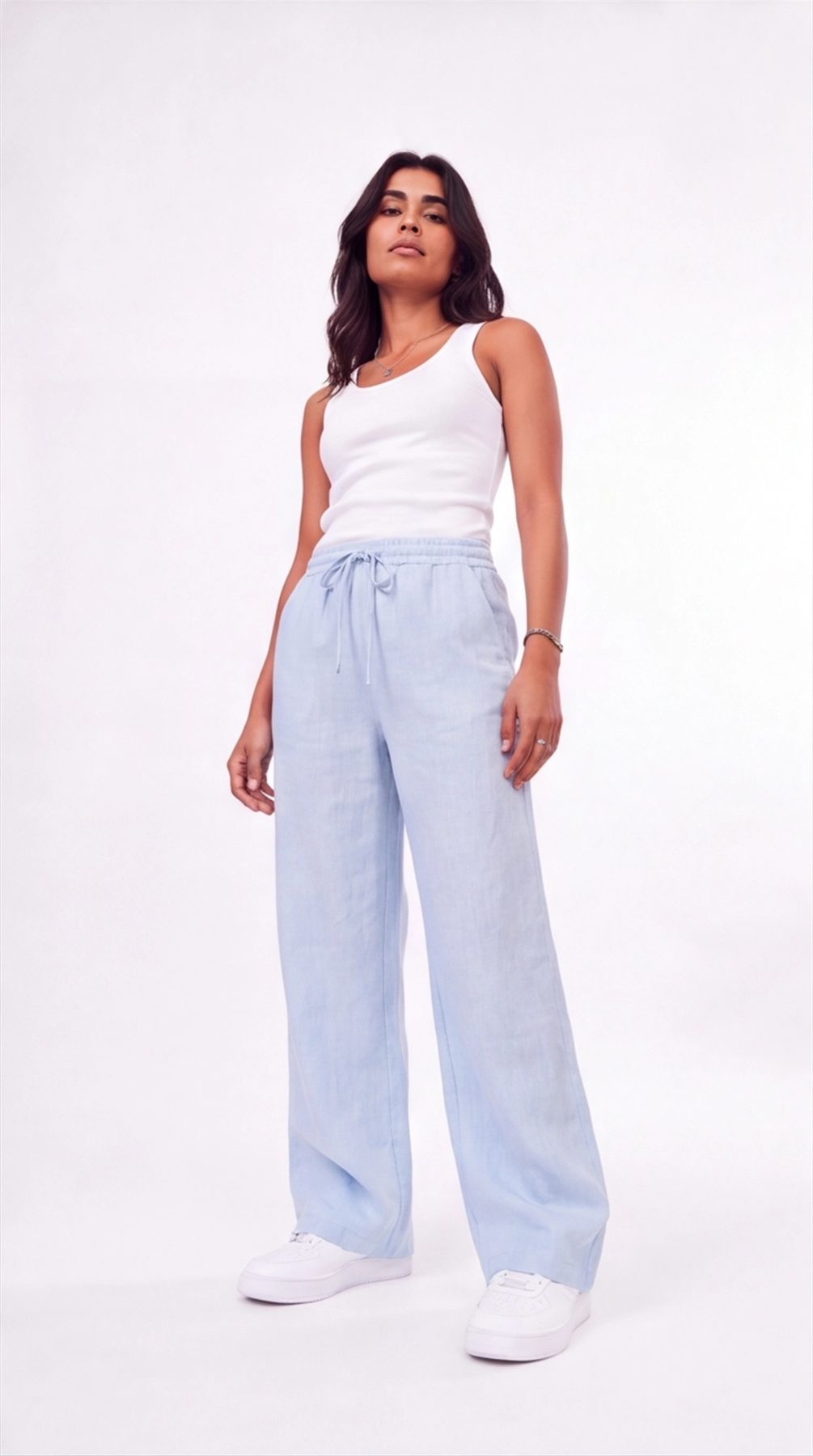 Baby Blue Linen Wide-Leg Pants