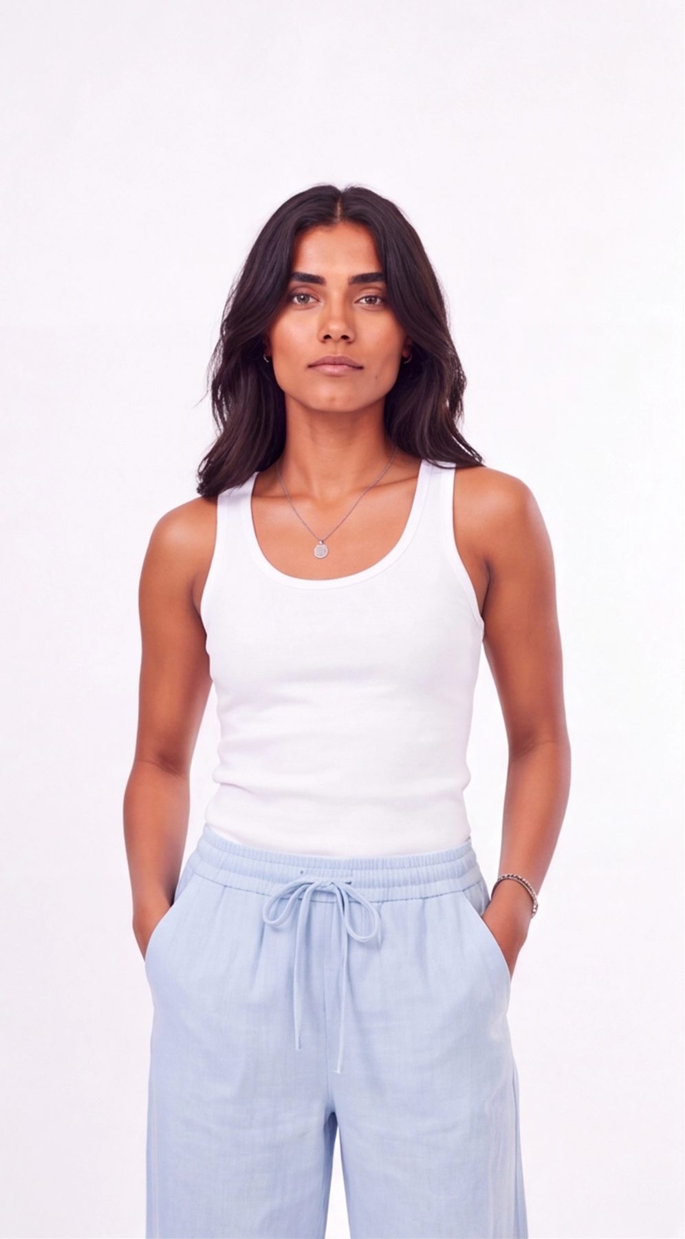 Baby Blue Linen Wide-Leg Pants