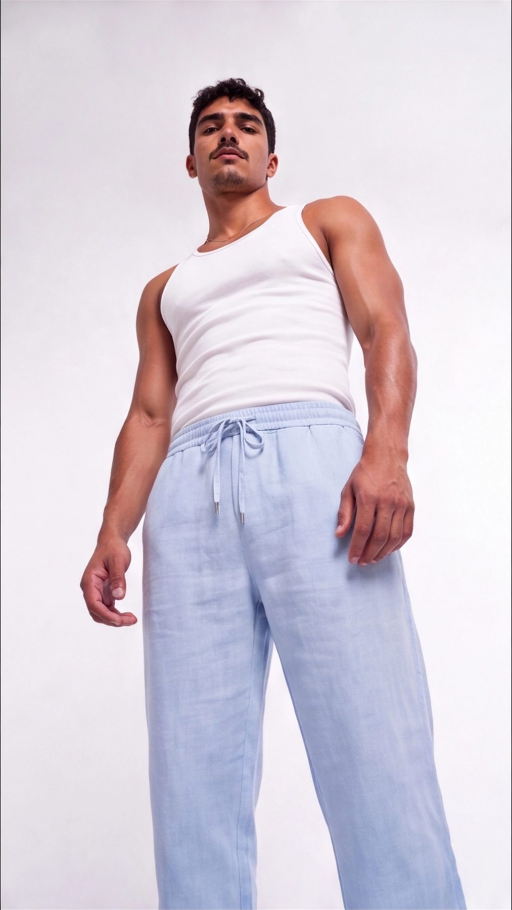 Baby Blue Linen Wide-Leg Pants