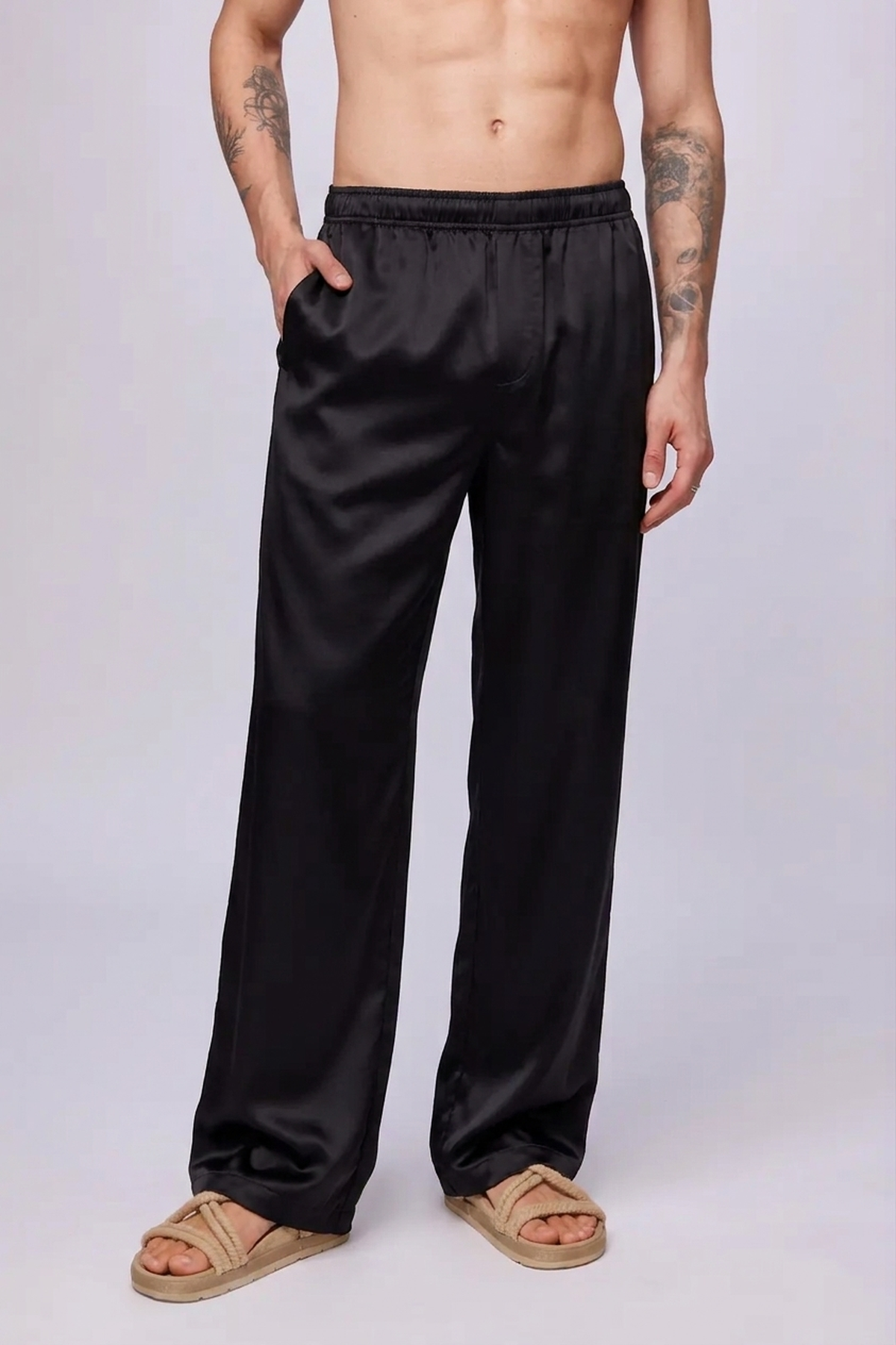 Baggy Satin Pant Black Semi — Studio front