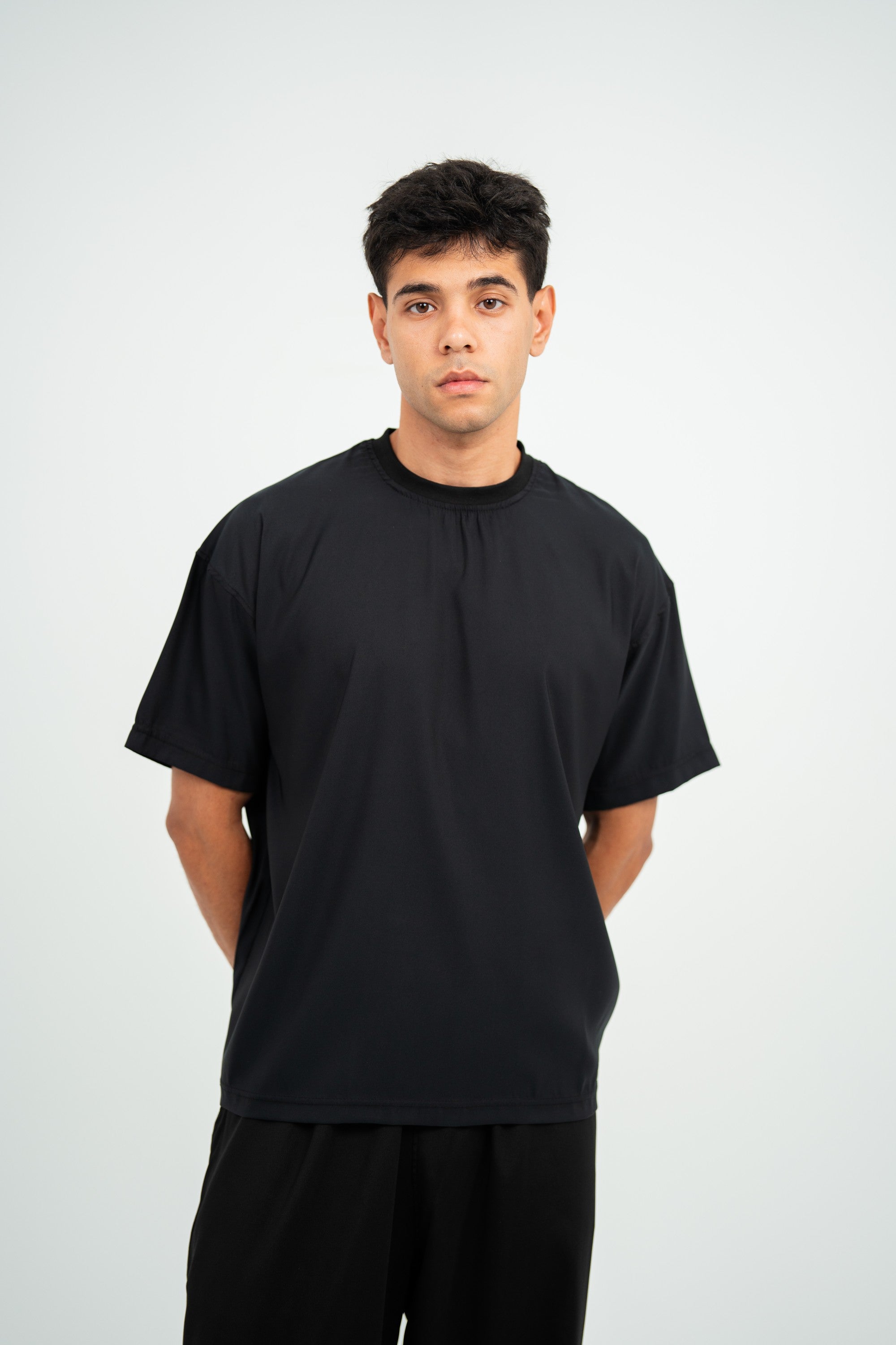Satin Boxy Fit T-shirt — Black Semi — Men