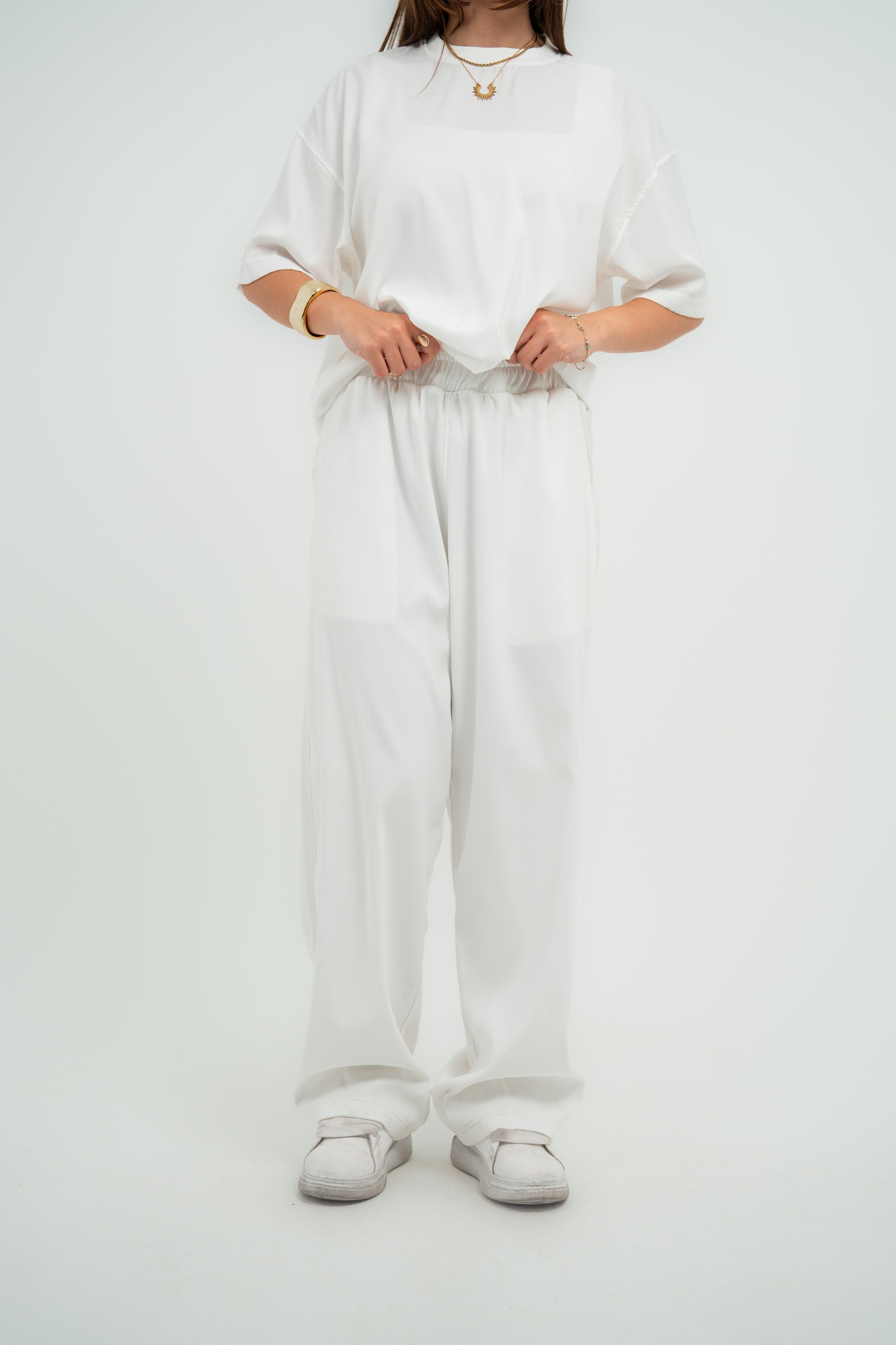 Carrera Baggy Satin Pants — White Gloss — Women