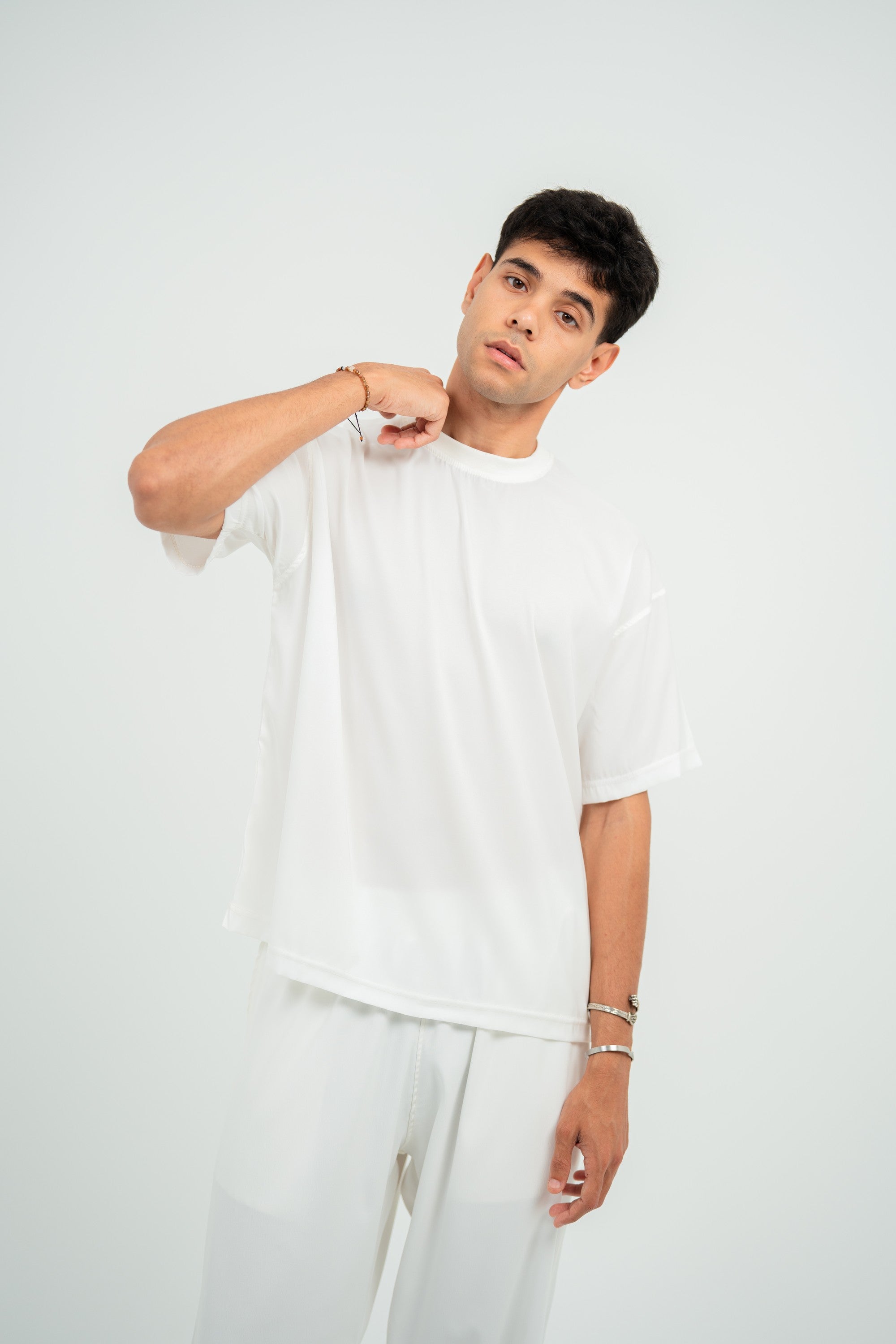 Satin Boxy Fit T-shirt — White Semi — Men
