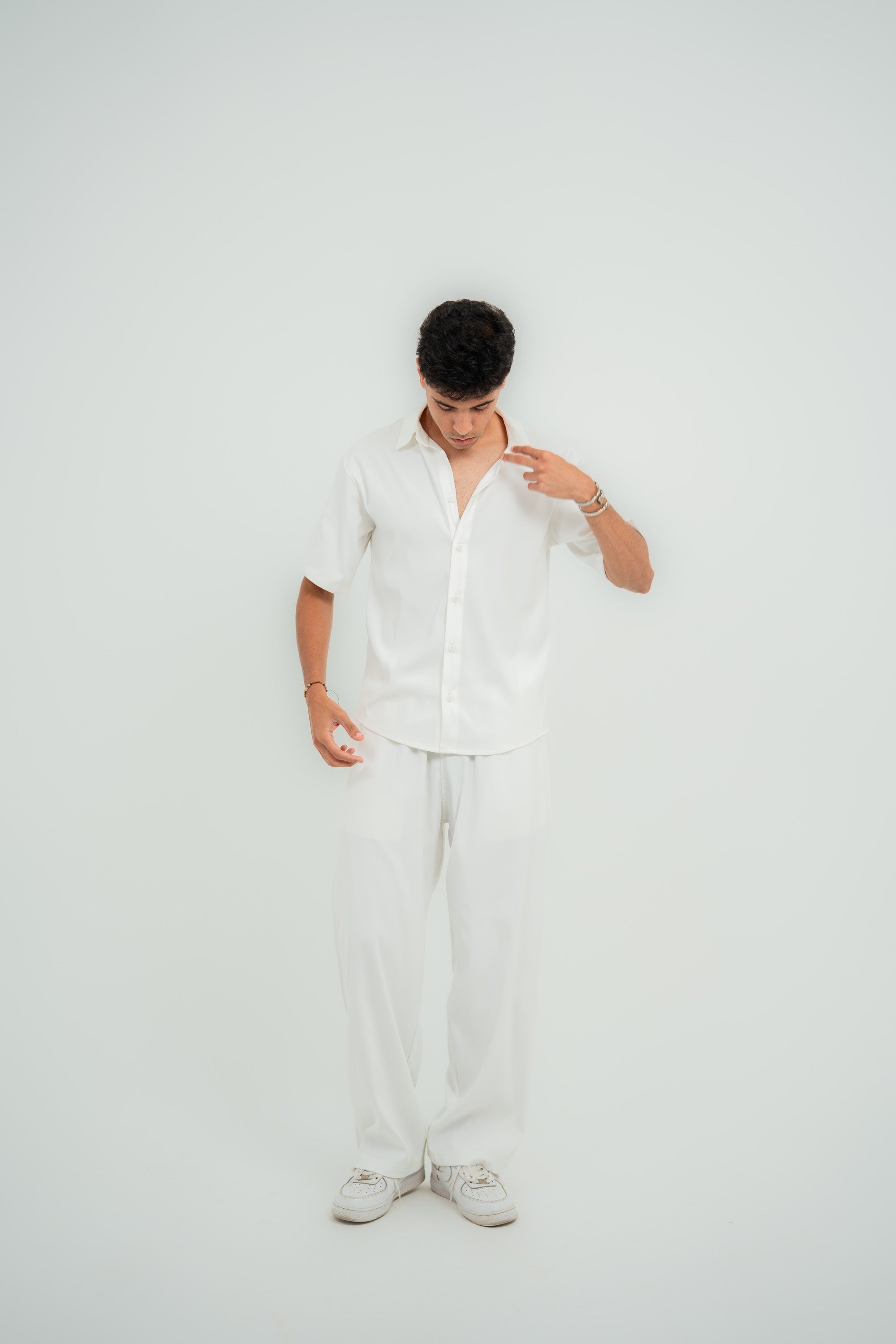 Satin Shirt — White Semi — Men
