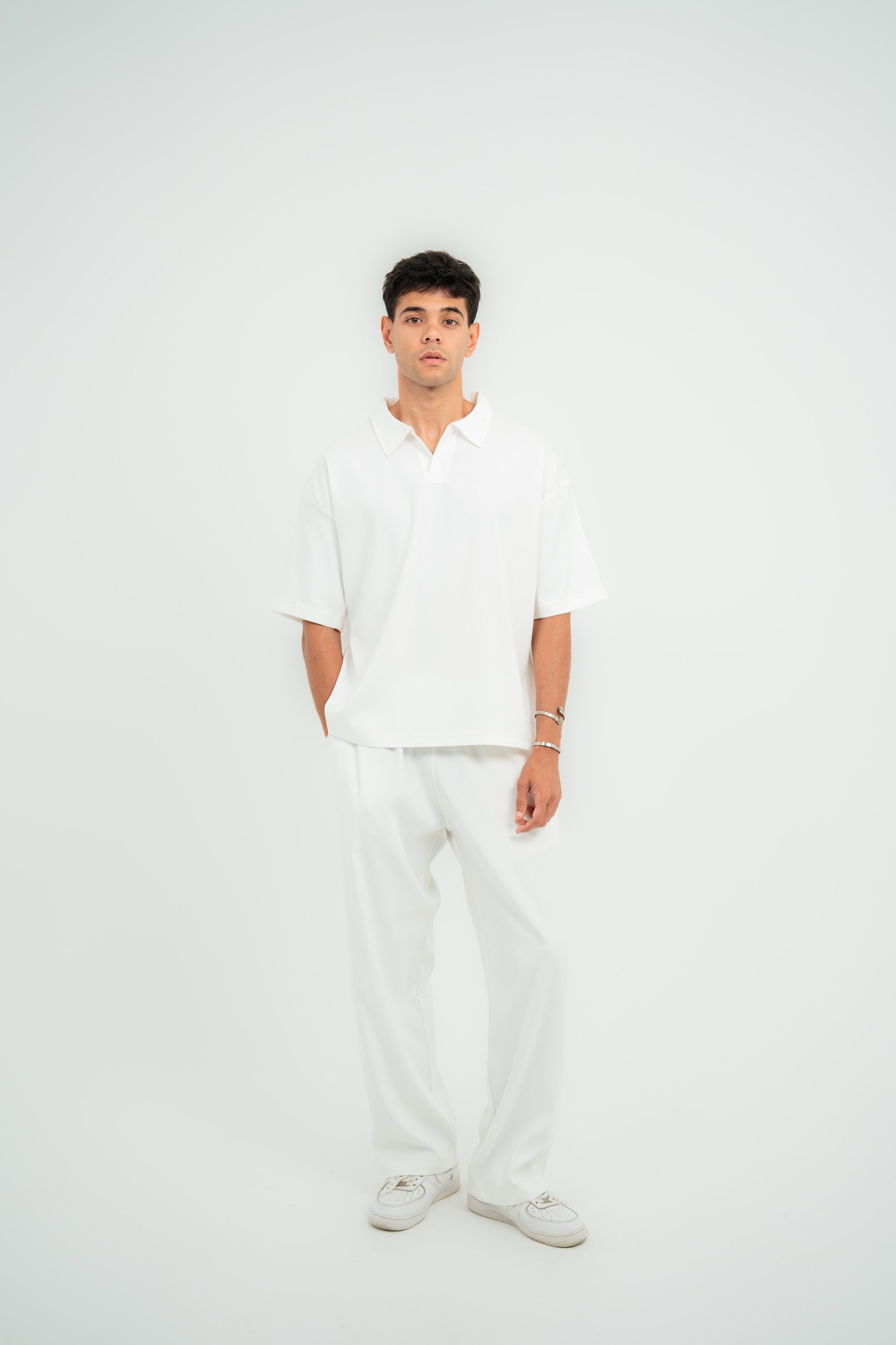 Carrera Baggy Satin Pants — White Semi — Men