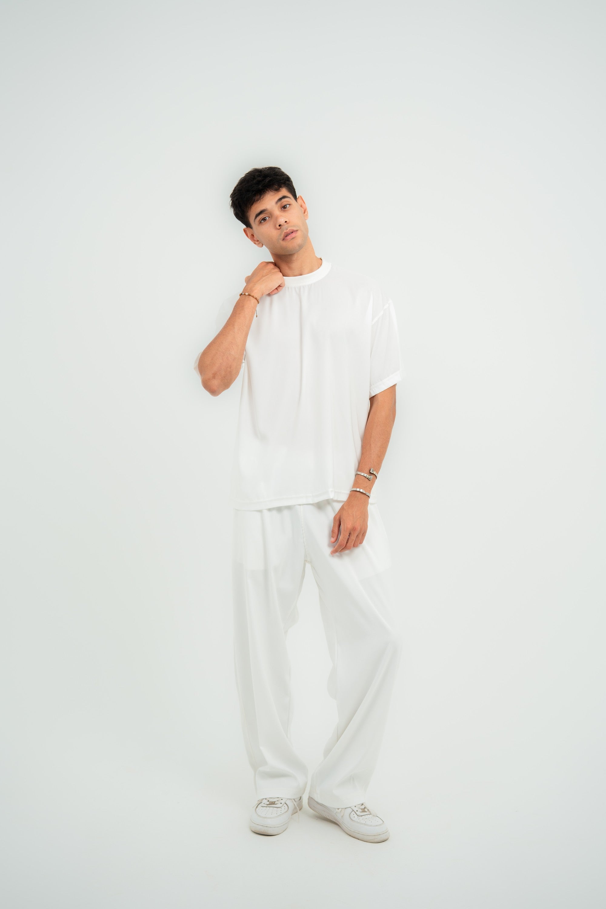 Satin Boxy Fit T-shirt — White Semi — Men