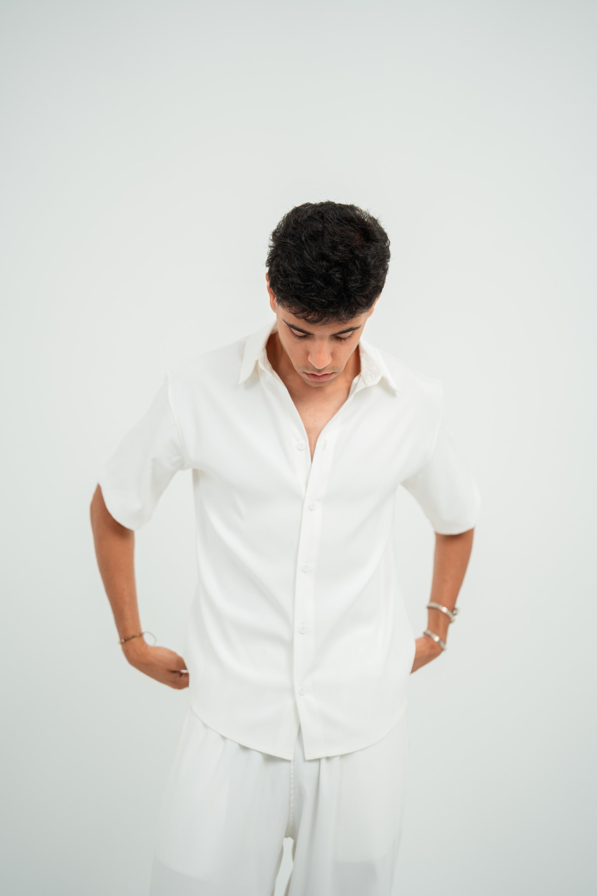 Satin Shirt — White Semi — Men