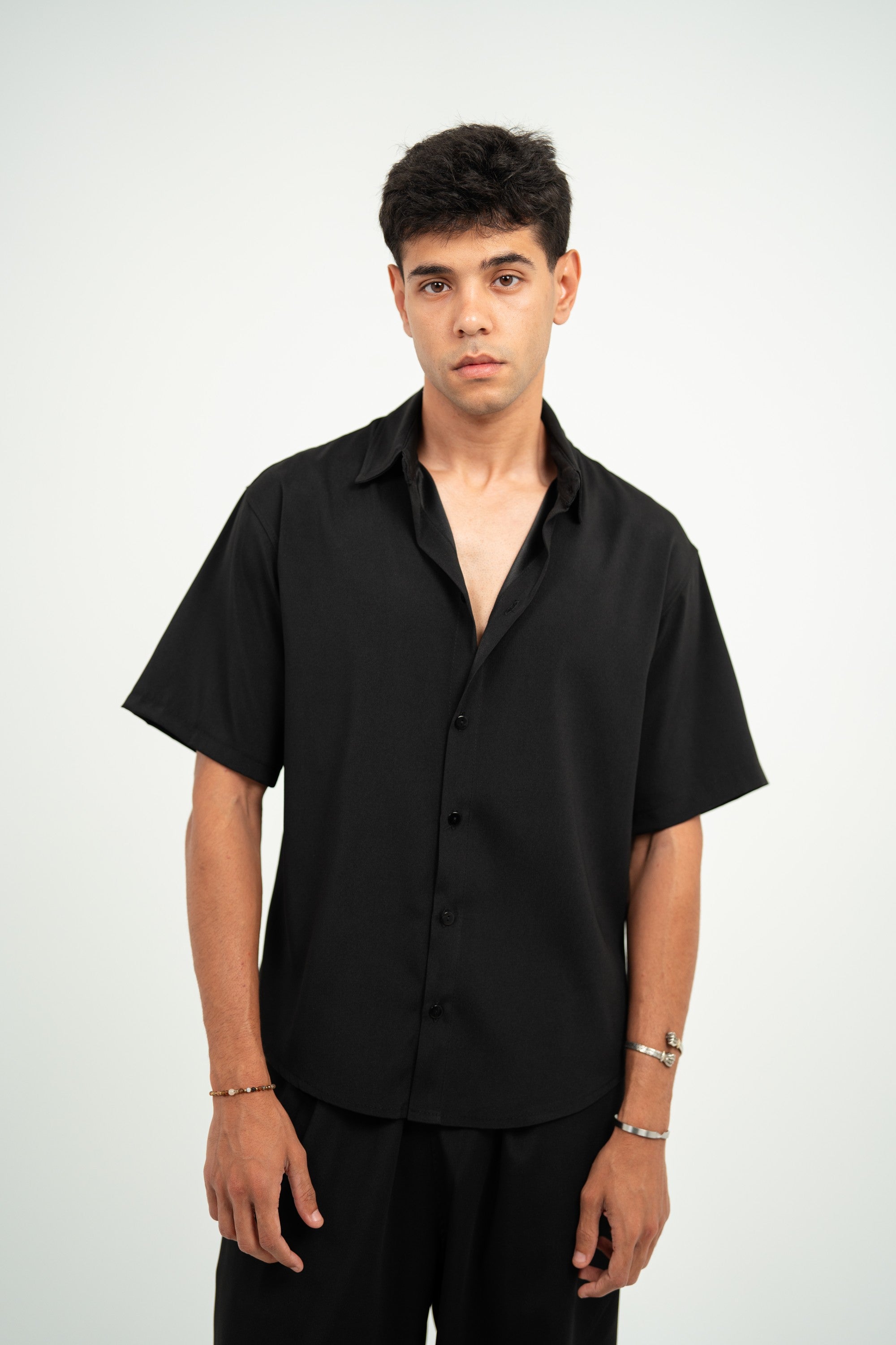 Satin Shirt — Black Semi — Men