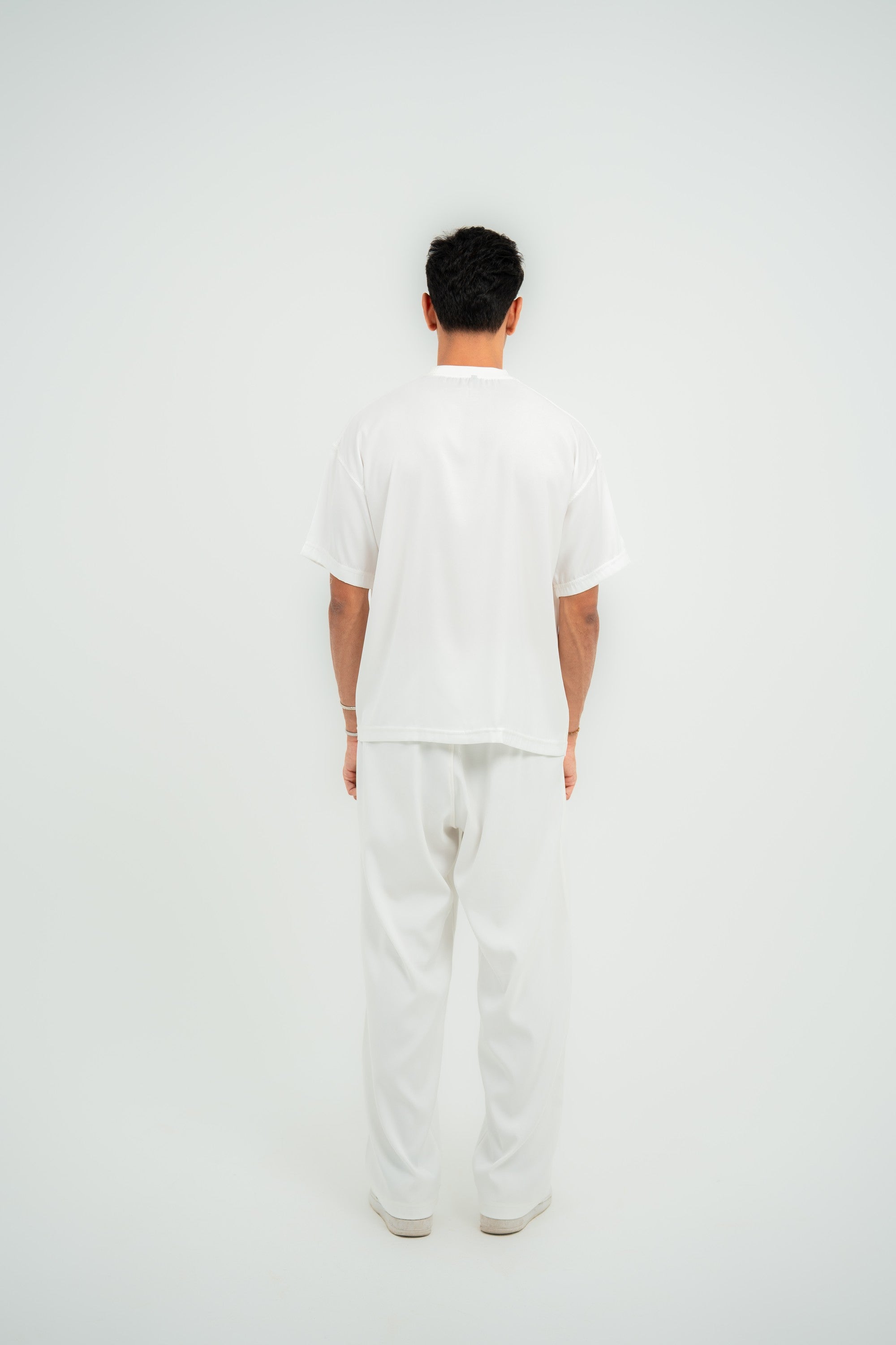 Satin Boxy Fit T-shirt — White Semi — Men