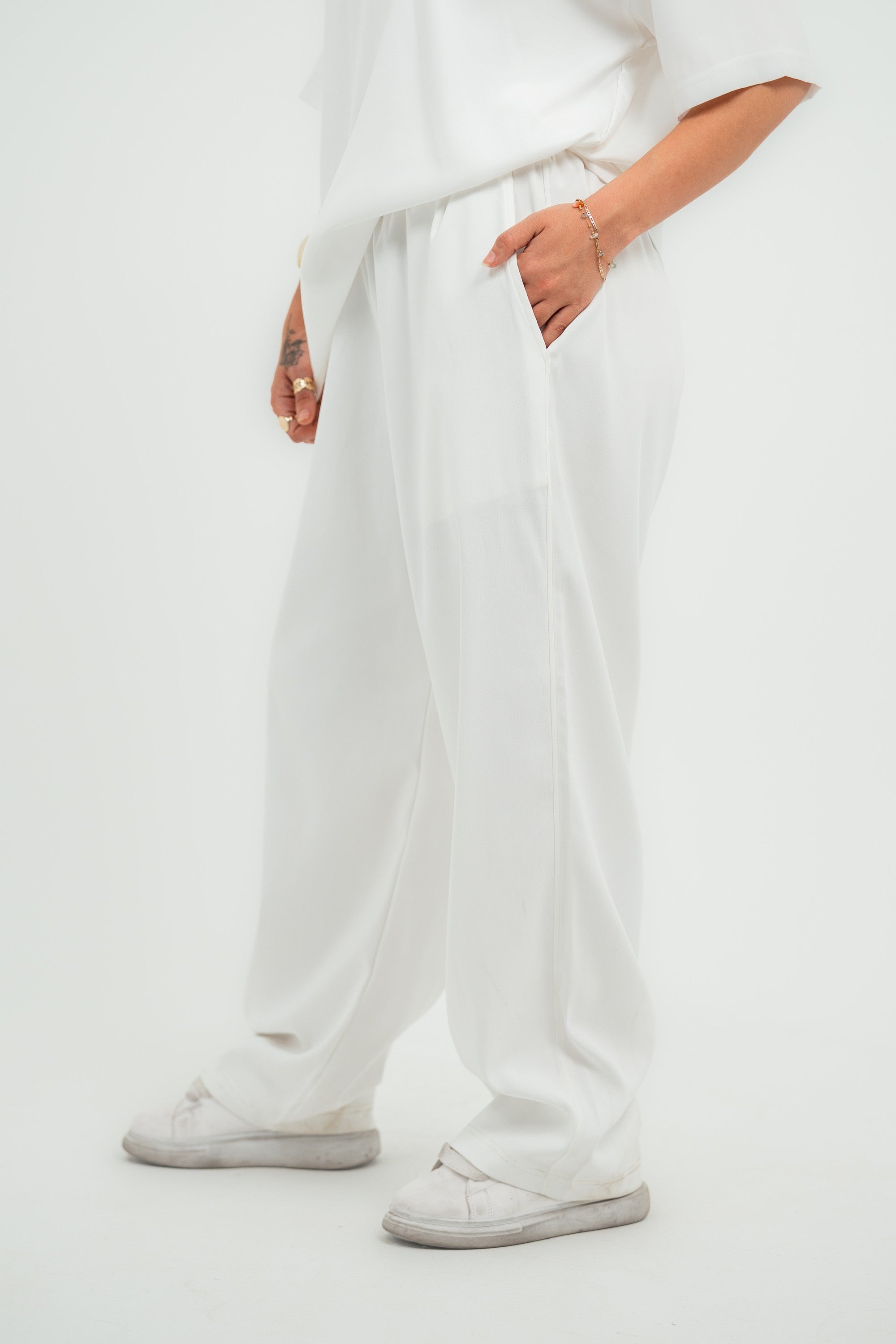 Carrera Baggy Satin Pants — White Gloss — Women