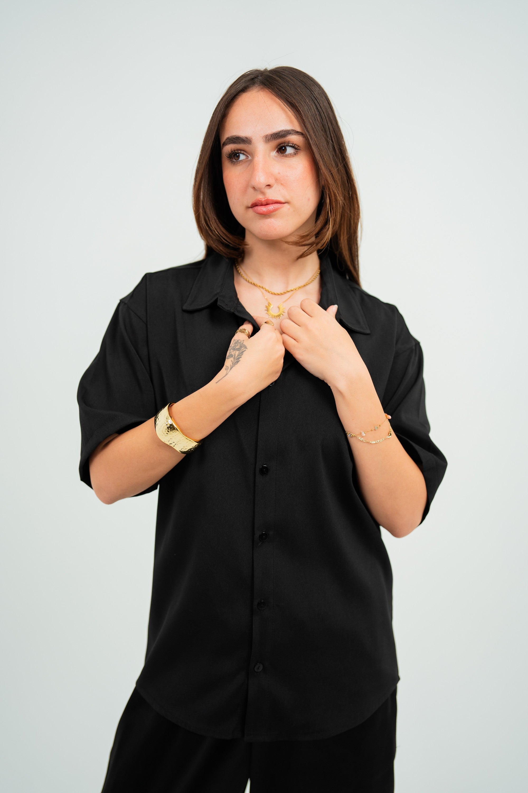 Satin Shirt — Black Semi — Women