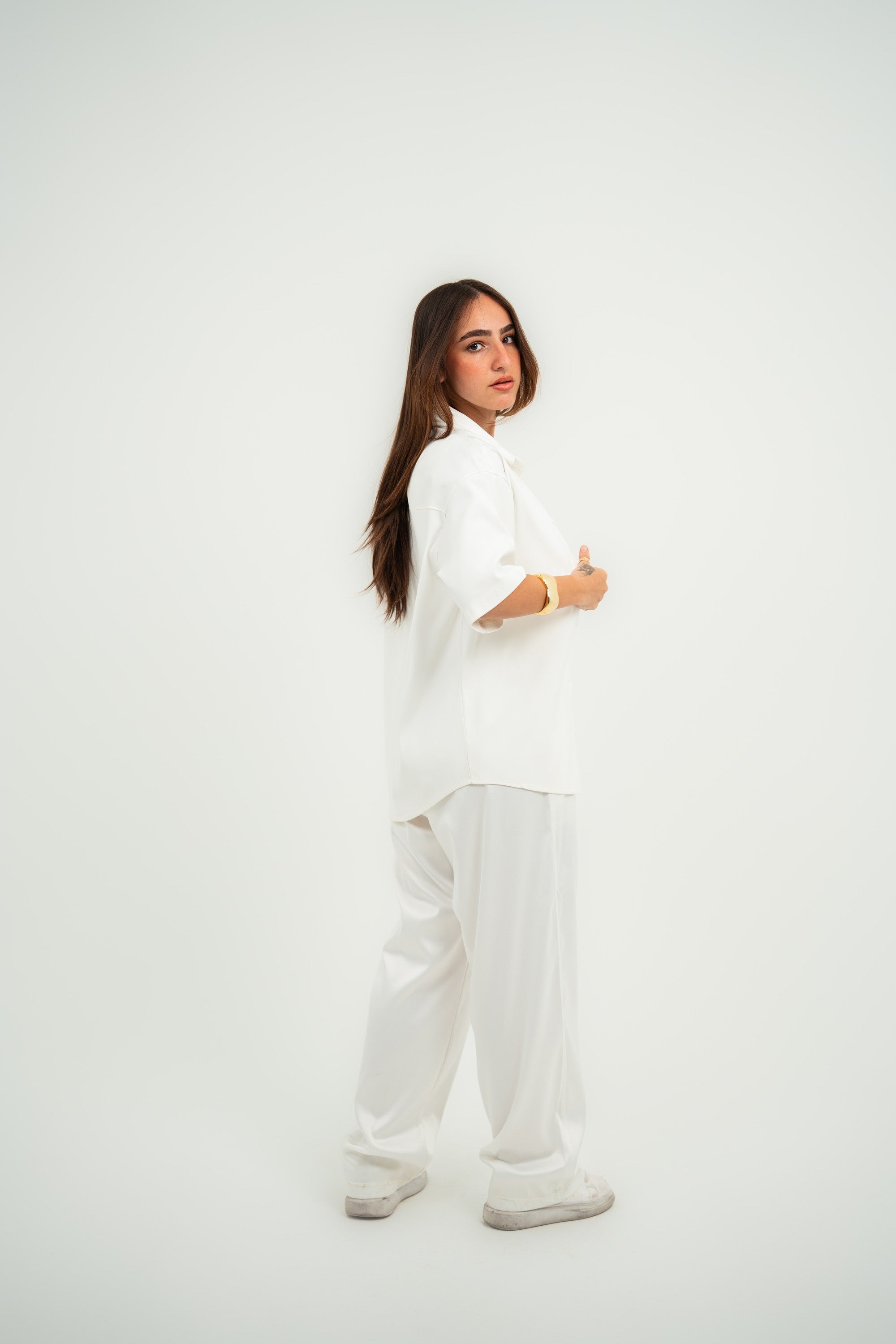Satin Shirt — White Semi — Women