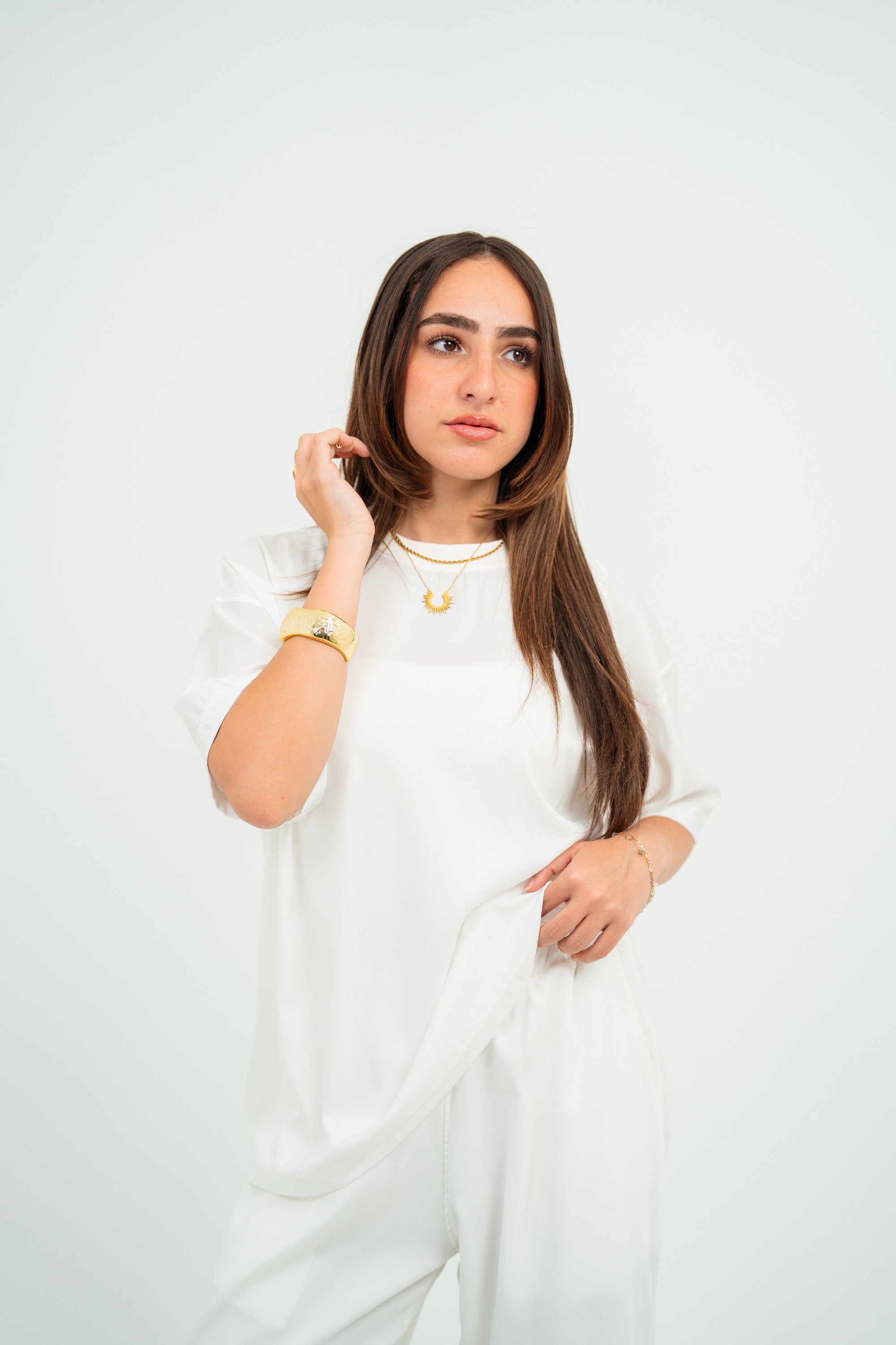 Satin Boxy Fit T-shirt — White Semi — Women