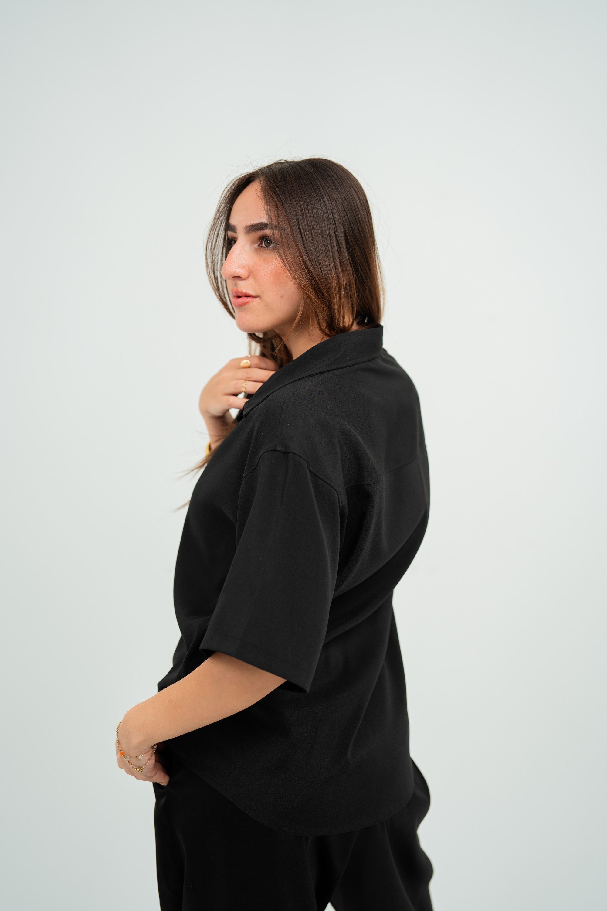 Satin Shirt — Black Semi — Women