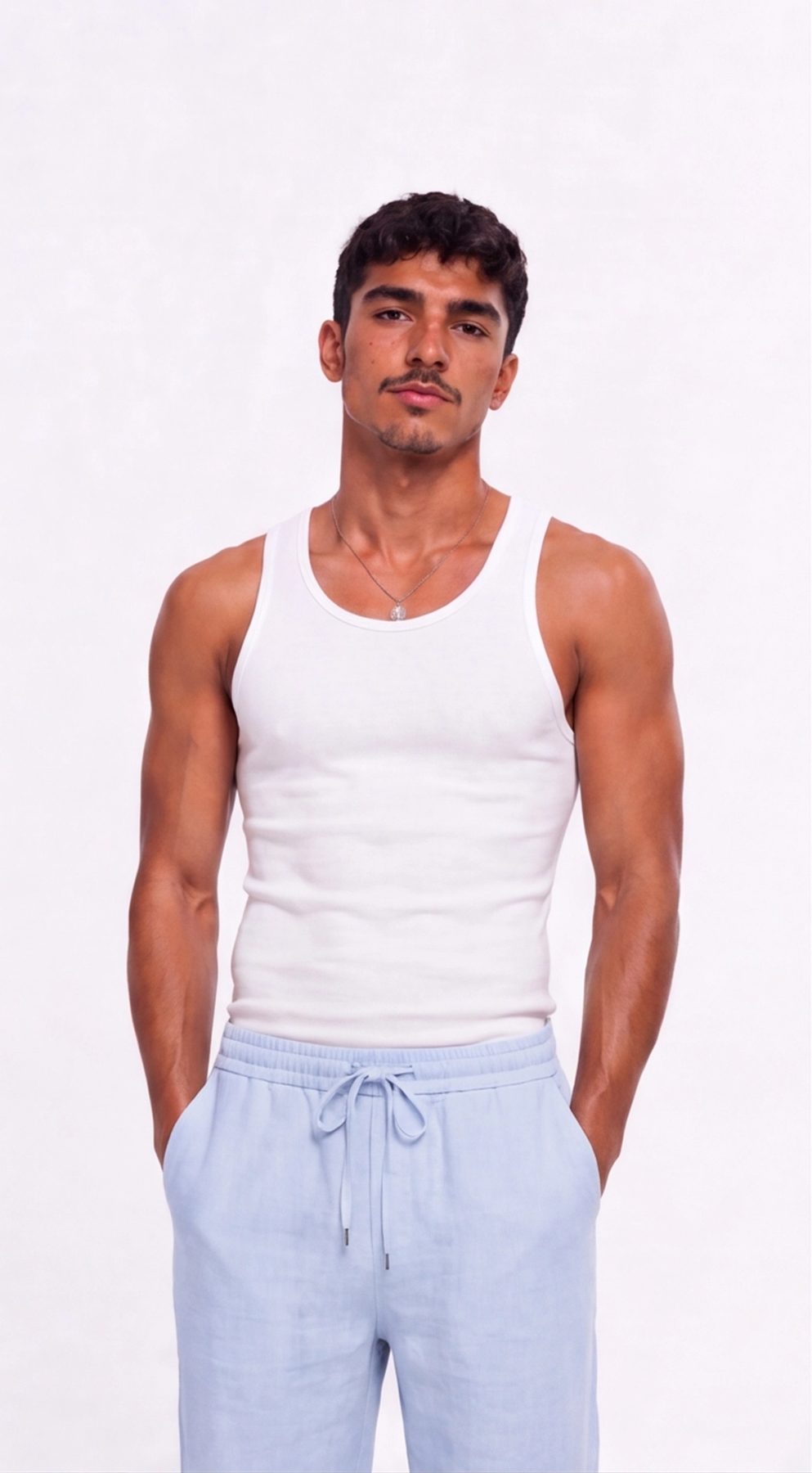 Baby Blue Linen Wide-Leg Pants