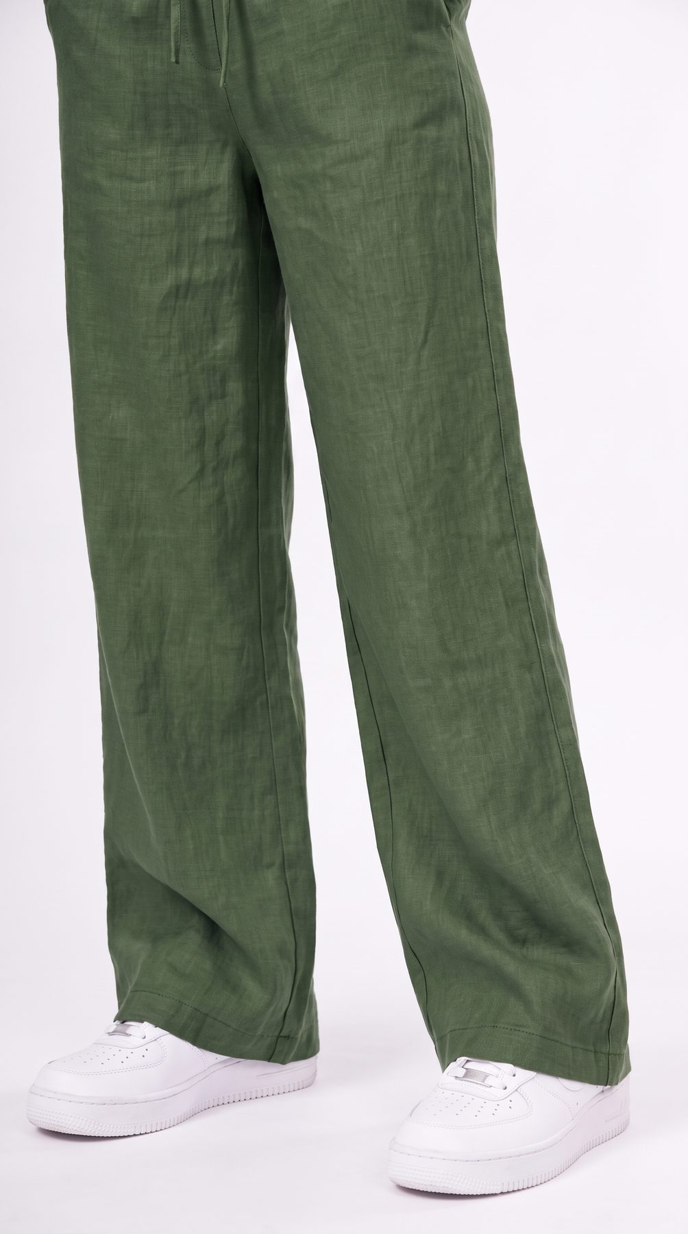 Green Linen Wide-Leg Pants
