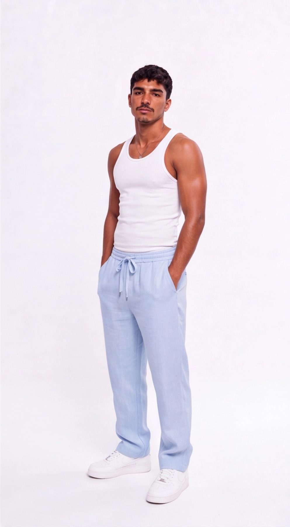 Baby Blue Linen Wide-Leg Pants