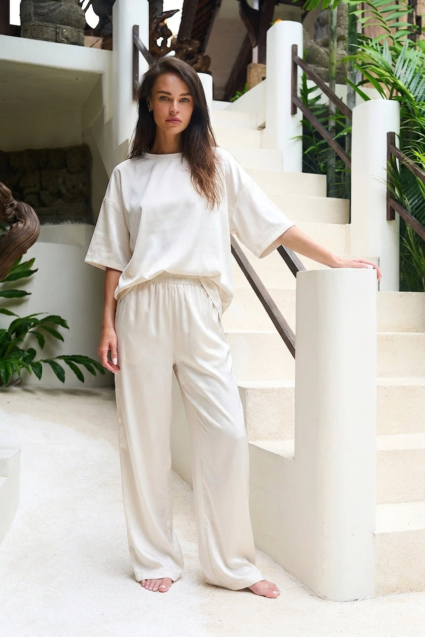 Carrera Satin Boxy Fit T-shirt — White Semi (women)